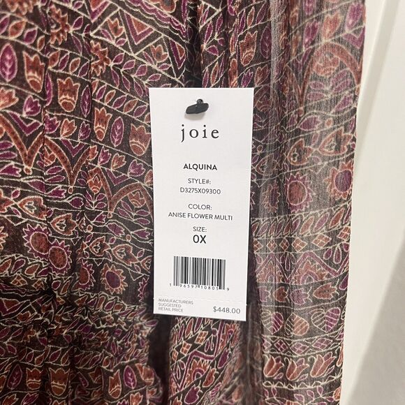 Joie Midi Dress $448 Alquina Silk in Anise Flower Multi Blouson Sleeves 0X NWT - Picture 10 of 11